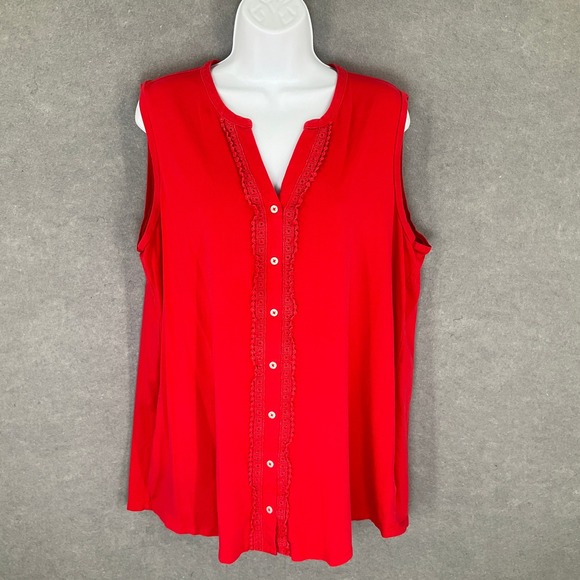 Lands' End Top Women's Sleeveless Button Down Blouse Red XL Breathable Stretch - Picture 1 of 8